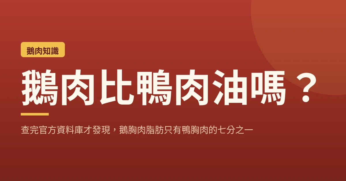 鵝肉比鴨肉油嗎？查完官方資料庫才發現，鵝胸肉脂肪只有鴨胸肉的七分之一