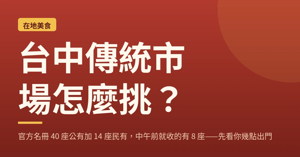 台中傳統市場怎麼挑？官方名冊 40 座公有加 14 座民有，中午前就收的有 8 座——先看你幾點出門